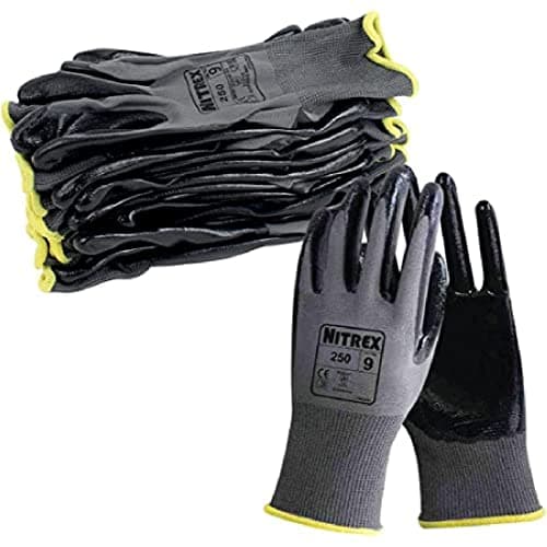 Image of Nitrex 250 Work Gloves - General Handling Safety Gloves, Abrasion Resistant Nitrile Palm Coating, Polyester Liner, Enhanced Grip, Mechanical and Industrial Protection - 10 Pairs - Size 6