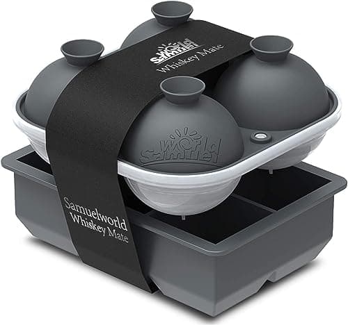Image of Samuelworld Premium Silicone Ice Cube Tray with Lid, Set of 2-Large Ice Cube Molds Set Square & Sphere Round Ice Ball Maker Mold, Whiskey Ice Trays Freezer, Cocktail Kit, Bartesian, Reusable BPA Free