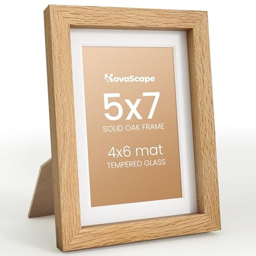 Image of KovaScape 5x7 Photo Frame, Natural Solid Oak Wood Picture Frame with HD Tempered Glass, Modern Minimalist Wooden Frame Matted for 4x6 Photos, Versatile Wall Hanging & Tabletop Display