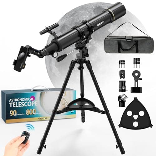 Image of Astronomy Telescope for Adults & Beginners - 90mm Aperture 800mm Refractor with 32X-240X Magnification, Iron Tripod, Phone Adapter & Backpack - for Moon, Planets & Stargazing (Black)