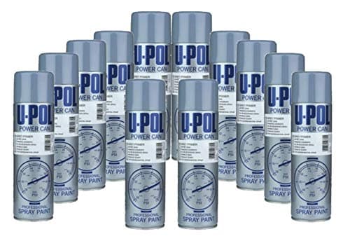 Image of U-Pol 12 x 500ml Aerosol Powercan Paint Grey Primer - High Build Primer/Filler for Uneven Surfaces