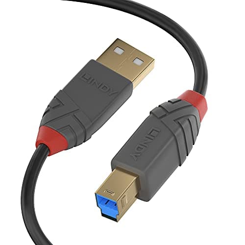 Image of Lindy 1m USB 3.2 Cable. USB-A Male to USB-B 3.0 Male Type B, Monitor Upstream Cable, External Hard Drive, Scanner, Printer, Anthra Line, Black