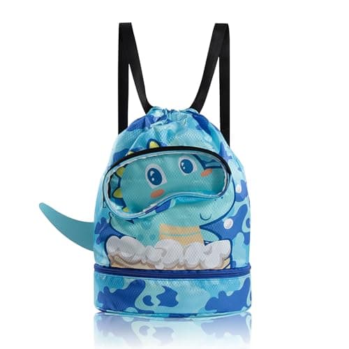 Image of AffeGifts Drawstring Kids Swimming Bag, Waterproof Swim Bag with Dry-Wet Separation, Beach Backpack for Boys (Blue)