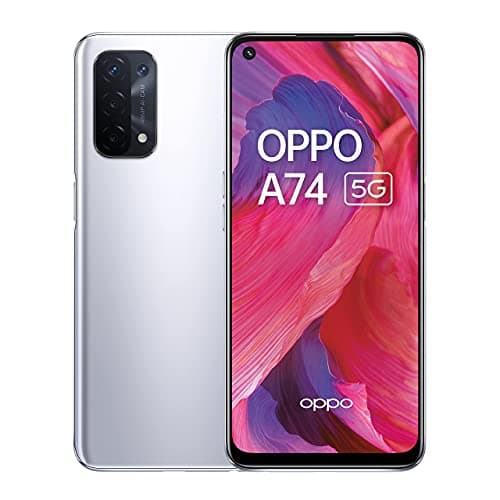 Image of OPPO A74 5G - 6GB RAM and 128GB +Extendable Storage SIM Free Smartphone (6.5' Screen, 5000 mAh Battery, 48MP Quad Camera, 90Hz Refresh Rate) - Space Silver (Renewed)