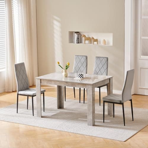 Image of Homullel 120cm Glossing Dining Table and 4 Chairs, 4 Seater Kitchen Table and Chairs Set for Space Saving, Compact Dining Room Set for 4, 120x80 cm, Wooden, Beton Grey (4 Seaters, Flannel Gray#2)