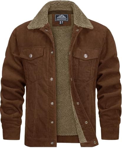 Image of TACVASEN Lumberjack Jacket Mens Winter Sherpa Fleece Lined Corduroy Jackets Outdoor Thick Warm Casual Cargo Coat with 5 Pockets Brown, M