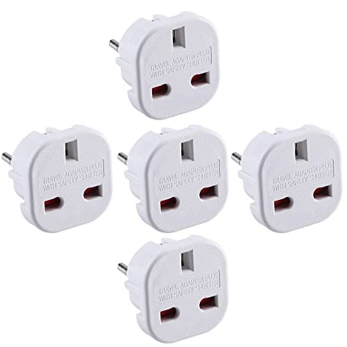 Image of DAPTER's 5 Pack White UK to European Plug Adapter | Travel Adapter UK to Europe | Euro Plug Adapter (Type G to C, E, F) | Travel Plugs UK to EU Countries (SPAIN, ITALY, GREECE, TURKEY, POLAND & More)