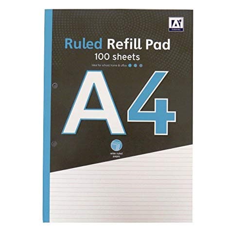 Image of Anker Stationery A4 Refill Notepad - Wide Ruled, Margin and Heading, 100 Sheets