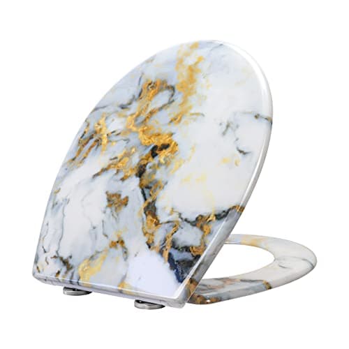 Image of Fanmitrk Duroplast Toilet Seat Soft Close -Quick Release Toilet Lid with Top Fixing,Marble Effect(UF819-14)