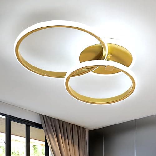 Image of Comely LED Ceiling Light, 42W Gold Chandeliers Ceiling Lights, Modern Flush Mount LED Ceiling Lamp for Living Room Kitchen Office Bedroom Dining Room, 6500K Cool White Light