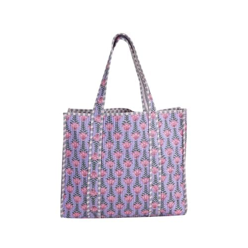Image of LKGSM RUGS Cotton Tiger Block Print Tote Bag, Indian Handmade Shopping Shoulder Bag, Unisex Market Daily Use, Dn 26, Standard