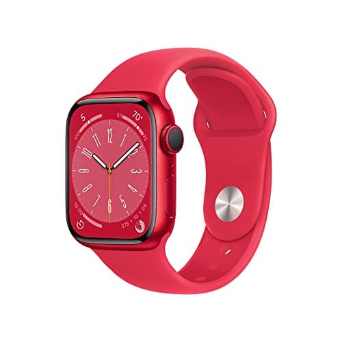 Image of Apple Watch Series 8 (GPS 41mm) Smart watch - (PRODUCT) RED Aluminium Case with (PRODUCT) RED Sport Band - Regular. Fitness Tracker, Blood Oxygen & ECG Apps, Water Resistant (Renewed)