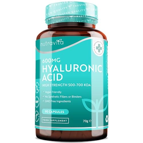 Image of Nutravita Hyaluronic Acid Capsules - 3 Month Supply of 600mg Hyaluronic Acid Capsules - High Dose with 500-700 KDA - GMO Free with No Synthetic Fillers or Binders - Made in The UK