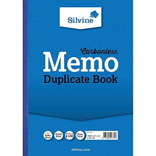 Image of Silvine A4 Carbonless Duplicate Memo Book - Numbered 1-100 with Index Sheet [Pack of 3]