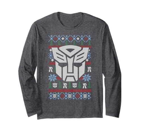 Image of Transformers Christmas Autobots Retro Ugly Sweater Style Long Sleeve T-Shirt