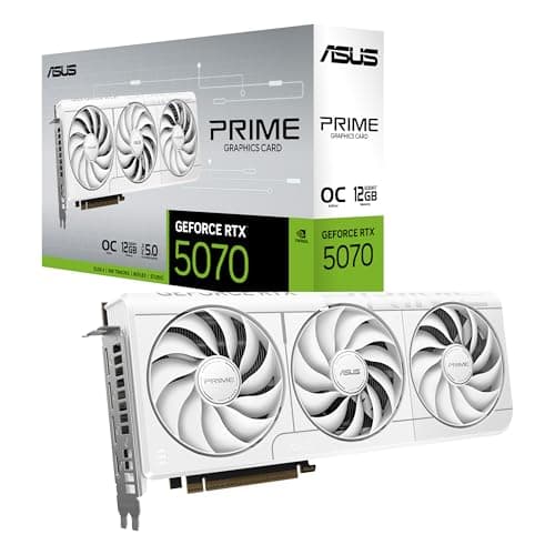 Image of ASUS PRIME NVIDIA GeForce RTX 5070 OC Edition, 12GB GDDR7, 192 Bit, PCIe 5.0, 2.5 Slot Design, 3 Axial-Tech Fans, 1 HDMI 2.1, 3 DisplayPort 2.1, White, PRIME-RTX5070-O12G-WHITE