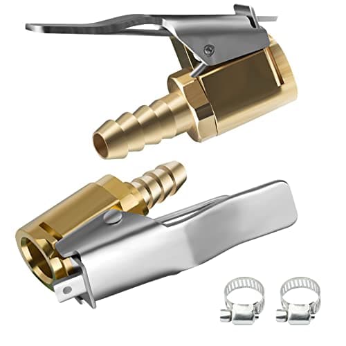 Image of URAQT Car Valve Lever Plug Air Chuck, 1/4 Inch 2 pcs Hose Clips+2 pcs Brass Tire Air Chucks Valve Connector, Car Tire Hoses Truck Tyre Open End Tyre Tool for Motorcycle Car Bicycle Trucks (8 mm)
