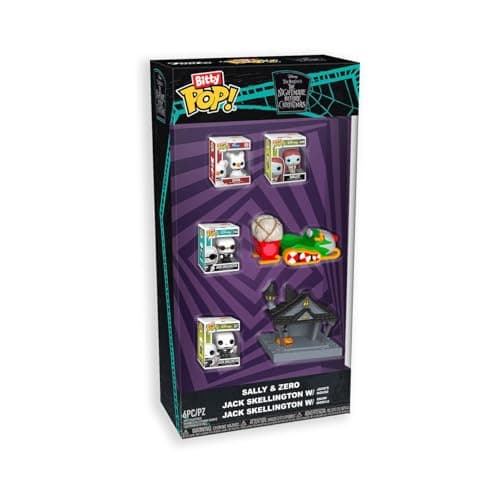 Image of Funko Bitty POP! Starter Set: Disney - The Nightmare Before Christmas - TNBC - 4 Mini Figures - Town - Ride - 6 Pieces - Jack - Sally - Zero - Collectable Vinyl Figure - Gift Idea