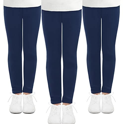 Image of JOCMIC 3 Pack Girls Leggings Full Length Toddler Stretchy Tights Pants Navy, 9-10 Years, Tag 140
