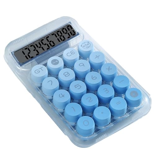 Image of Domary Cute Transparent Desktop Calculator with Large Buttons and Clear Digital Display Simple Basic Mechanical Calculator for Students Office School Supplies Plastic 95 X 150mm (Blue)