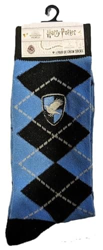 Image of Harry Potter Embroidered House Crest Argyle Pattern Casual Crew Socks, Blue (Ravenclaw), 4.5-12 UK