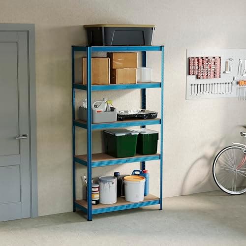 Image of Home Vida 5 Tier Blue Heavy Duty Adjustable Steel Garage Shelving Unit (H) 1500mm (W) 700mm - 875kg Weight Capacity