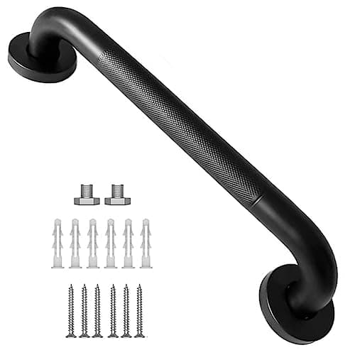 Image of Bath Grab Rails Staircase Handrails with Anti-Slip Grip 30CM Black Coated Handrail Stainless Steel Banister Grab Bar Knurled Bath Handle for Indoor and Outdoor
