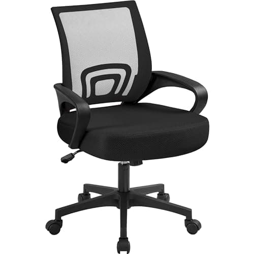 Image of Yaheetech Modern Ergonomic Office Chair Adjustable Swivel Mesh Computer Chair with Back Support Arms and Wheels for Home Work and Students Study Black