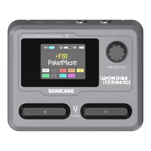 Image of SONICAKE Pocket Master Guitar Bass Amp Modeling IR Cabinets Simulation Multi-Effects with Stereo OTG USB Audio Interface BT Audio 1.77" LCD Color Screen Gray