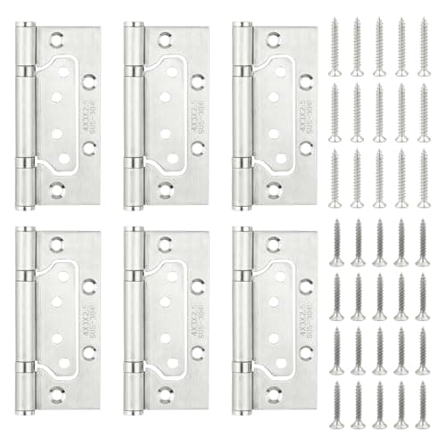 Image of JJWNMLL Door Hinges Stainless Steel 6pcs, Heavy Duty Flush Mount Hinges Sliver-100 * 36mm(4 inch), No Noise Ball Bearing Flush Hinge with Screws for Home Cabinet Doors, Internal Door