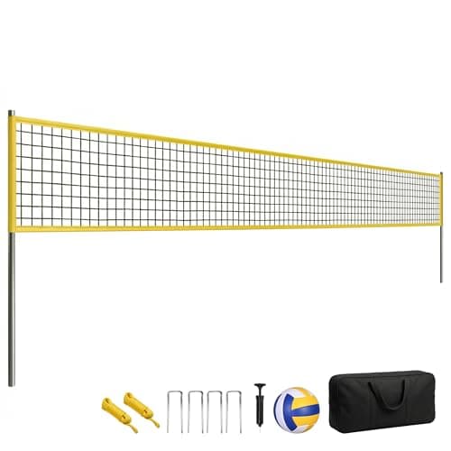 Image of SPORTNOW Portable Volleyball Net Set with Adjustable Height Steel Poles, Professional Volleyball Net System with Volleyball, Boundary Line and Carrying Bag, for Outdoor Beach, Garden