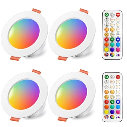 Image of iLC LED Recessed Ceiling Lights, 8W Colour Changing RGB, Φ70-85mm Hole, Spotlights Round Panel Downlights Warm White 2700K, 12 Colours 2 Modes Timing with Remote Control (4 Pack)