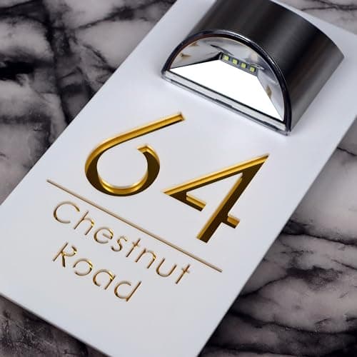 Image of K Smart Sign | Bellissima LED F31 | Solar Light House Signs Door Number Plaques For Wall With Light Name Plaques For Outside (Matt White & Gold Mirror)