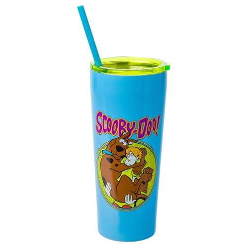 Image of Silver Buffalo Scooby Doo Scared Shaggy Scooby Double Walled Stainless Steel Tumbler with Straw, 22 Ounces