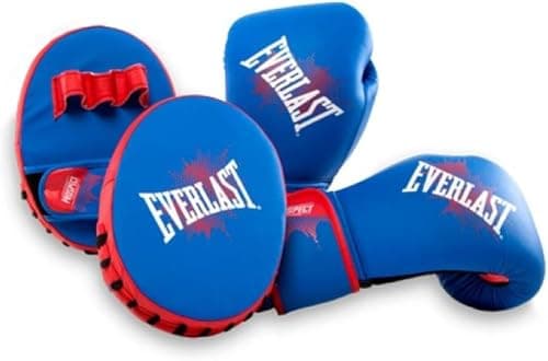 Image of Everlast Prospect 2 Kids Boxing Gloves and Pads Set (Blue/Red) 8oz Youth Boxing Gloves and Mitts, Protective and Comfortable Kids Boxing Set - Authentic Everlast Gear