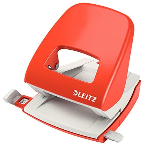 Image of Leitz Hole Punch, 30 Sheets, Guide Bar with Format Markings, Metal, NeXXt Range, 50080020 - Light Red