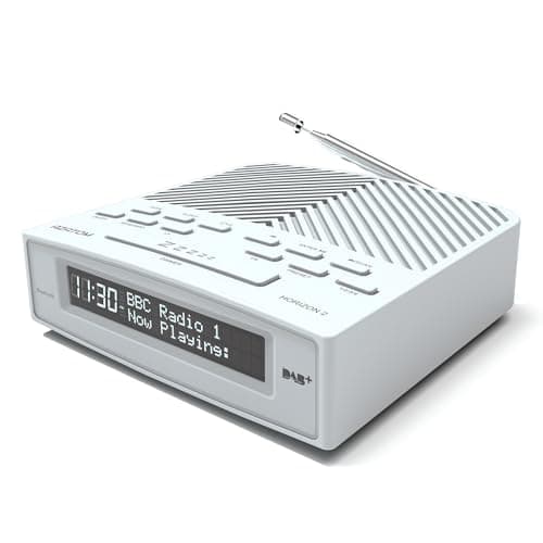 Image of DAB/DAB+ & FM Bedside Digital Radio | Dual Alarms & Sleep Timer | USB Device Charging | Mains Powered | Bluetooth | Perfect for the Bedroom | AZATOM Horizon 2 (White)