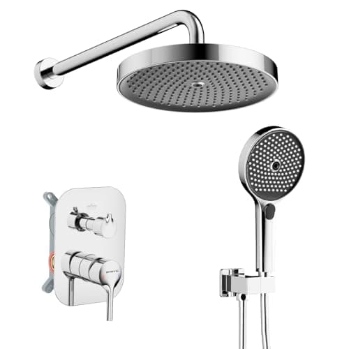 Image of Ronvie Concealed Shower Mixer Set, 2-Outlet Brass Shower System with 10 Inch High Pressure Rainfall Shower Head and Handheld Spray, Anti-Clog Nozzle Wall Mounted Chrome Bathroom Fixtures(Chrome)