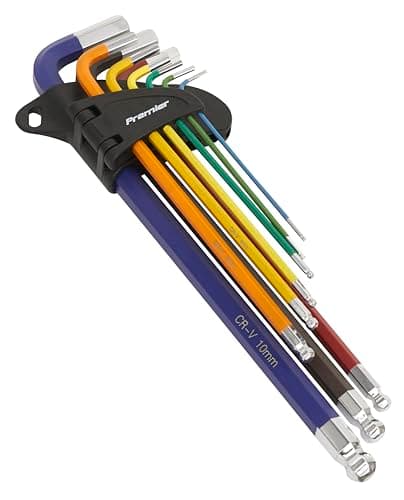 Image of Sealey Premier Extra Long Ball-End Allen Hex Key Set 9pc Colour Coded Coated New ** Sealey_AK7191 **