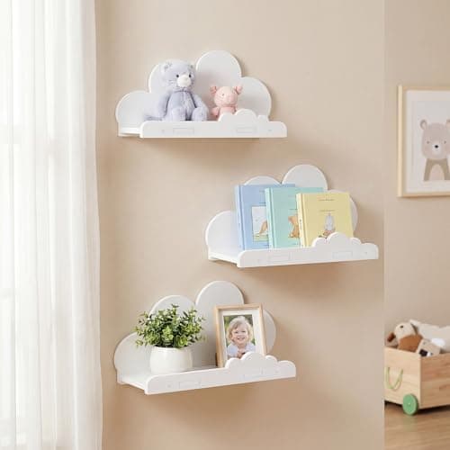 Image of Bpyhebe 3PCS Cloud Shelves for Wall, 29.5×9.4×15cm Decorative Nursery Shelf, White Floating Shelves for Bedroom and Living Room Storage, Includes Expansion Bolt