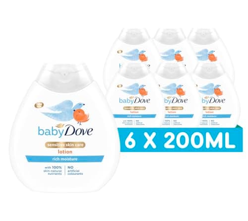Image of Baby Dove Rich Moisture Baby Lotion - Soothing & Nourishing for Newborns & Infants, Gentle Moisturiser for Dry, Sensitive Skin, Daily Skincare with Delicate Scent, All-Day Hydration - 200ml, Pack of 6