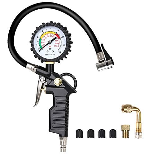Image of URAQT Tyre Pressure Gauge, 220 PSI Tyre Inflator with Pressure Gauge Air Compressor, Valve Air Chuck and 90 Degree Valve Extender for Heavy Duty Car Motorcycle Bicycle