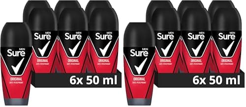 Image of Sure Men Original Roll On Deodorant Antiperspirant with MotionSense technology for 48 hour protection against sweat and odour 50 ml, Pack of 12