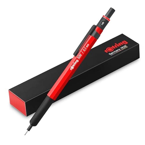 Image of rOtring 500 Mechanical Pencil | 0.5mm HB Lead | Red hexagonal plastic barrel and non-slip textured metal grip