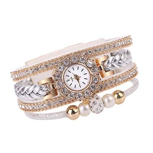 Image of Women Watch Vintage Quartz Fashion Wrist Watch For Ladies Women Wrap Watches Bracelet Weave Women's Watch Wind up Watches for Women No Battery (White, One Size)