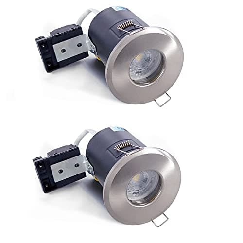 Image of 2XSweier 90 min Fire Rated LED Recessed Ceiling Lights, Waterproof IP65 Spotlight,Satin Nickel die-cast Aluminium （Bulb not Included） Recessed Spotlights,230V GU10 Downlight