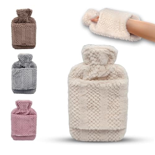 Image of Hot Water Bottle with Hand Inserts & Luxury Cosy Faux Fur Cover, 2L Leakproof Large Hot Water Bag for Neck & Shoulder Pain Relief, Hand & Feet Warmer, Gift for Women,Men (Cream – Ivory)