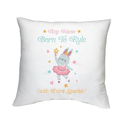 Image of Shopagift Personalised Any Name Born to Rule Bunny Princess Cushion Bedroom Lounge Accessory - 40cm x 40cm
