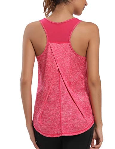 Image of Dawnrole Workout Tank Tops Women Gym Sport Sleeveless Running Tops Yoga Shirts Rose Red