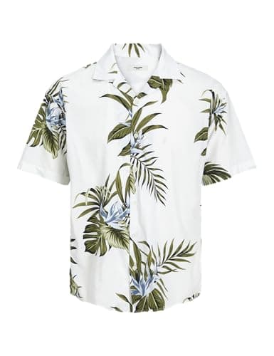 Image of JACK & JONES Men's Jprbladrew Print Resort Shirt S/S Ln, Bright White, XL